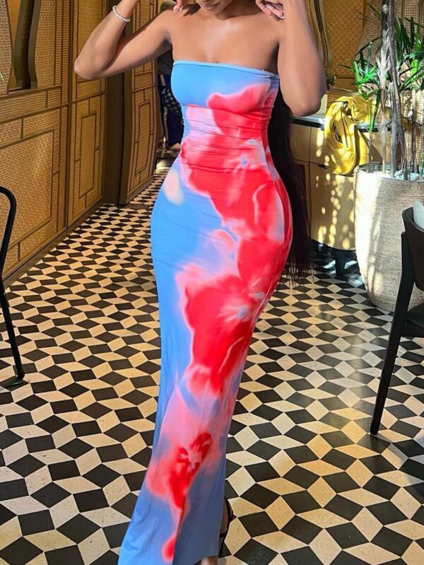 Vestido Midi Elegante con Estampado Floral y Tie-Dye