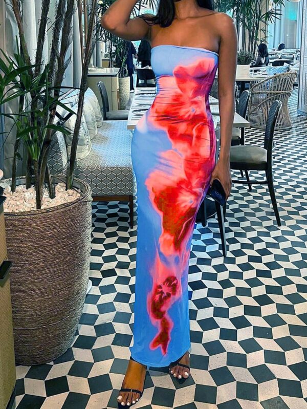 Vestido Midi Elegante con Estampado Floral y Tie-Dye - Image 5