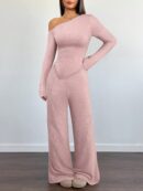 Conjunto Casual de Invierno Asimétrico 2 Piezas: Camiseta y Pantalón Ancho