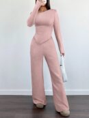 Conjunto Casual de Invierno Asimétrico 2 Piezas: Camiseta y Pantalón Ancho