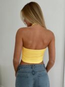 Camisola Ajustada con Cuello Halter, Espalda Descubierta y Decoración Metálica