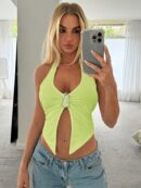 Camisola Ajustada con Cuello Halter, Espalda Descubierta y Decoración Metálica