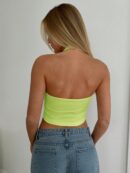 Camisola Ajustada con Cuello Halter, Espalda Descubierta y Decoración Metálica