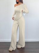 Conjunto Casual de Invierno Asimétrico 2 Piezas: Camiseta y Pantalón Ancho