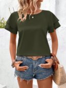 Camisa Casual de Verano con Mangas de Volantes en Color Sólido