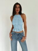 Top Camisola Acordonado con Volantes y Transparencia Semi-Sheer
