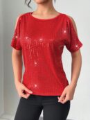 Remera Elegante con Hombros Descubiertos y Detalles de Lentejuelas