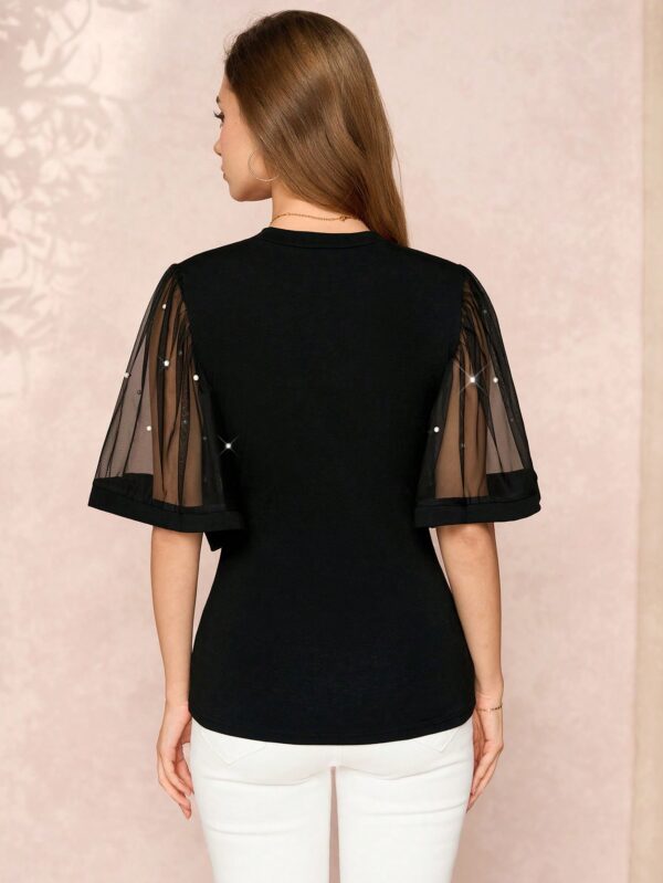 Remera Negra de Negocios Casual con Mangas Flare en Malla - Image 28