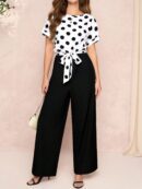 Mono Elegante de Pierna Ancha con Cinturón y Cuello Redondo