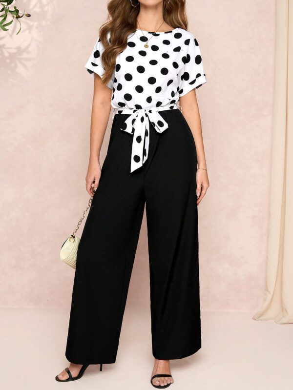 Mono Elegante de Pierna Ancha con Cinturón y Cuello Redondo - Image 30