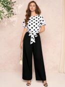 Mono Elegante de Pierna Ancha con Cinturón y Cuello Redondo