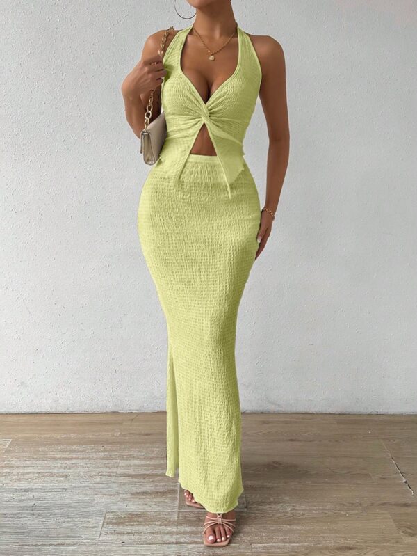 Set de Verano Top Halter con Nudo Frontal y Falda Sirena - Image 69