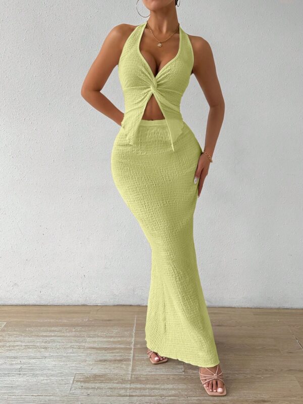 Set de Verano Top Halter con Nudo Frontal y Falda Sirena - Image 72