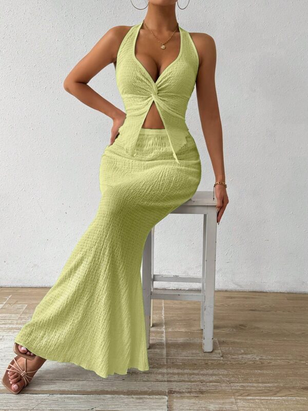 Set de Verano Top Halter con Nudo Frontal y Falda Sirena - Image 73