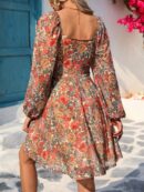Vestido Playero Mini de Tricot con Cuello Corazón y Manga Larga