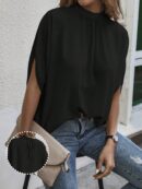 Blusa Sólida con Mangas Murciélago y Lazo Atrás