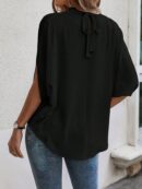 Blusa Sólida con Mangas Murciélago y Lazo Atrás