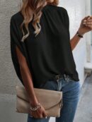Blusa Sólida con Mangas Murciélago y Lazo Atrás