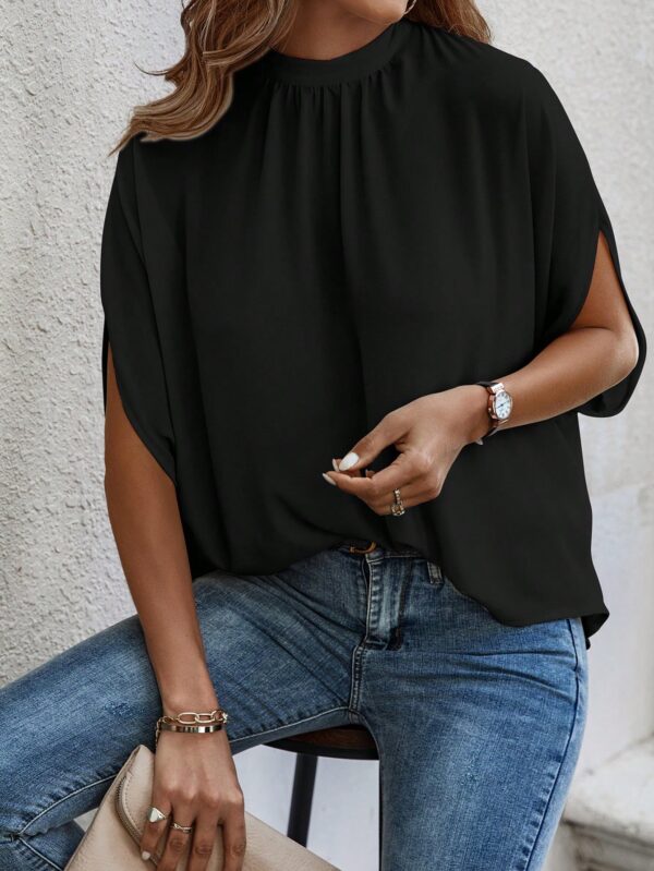 Blusa Sólida con Mangas Murciélago y Lazo Atrás - Image 5
