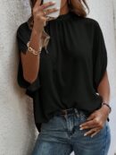 Blusa Sólida con Mangas Murciélago y Lazo Atrás