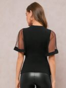 Remera Negra de Negocios Casual con Mangas Flare en Malla