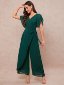 Mono Elegante de Pierna Ancha con Lazo y Mangas Mariposa