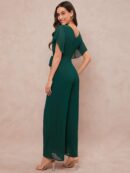 Mono Elegante de Pierna Ancha con Lazo y Mangas Mariposa