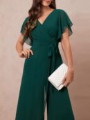 Mono Elegante de Pierna Ancha con Lazo y Mangas Mariposa