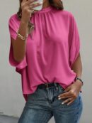 Blusa Sólida con Mangas Murciélago y Lazo Atrás