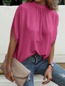 Blusa Sólida con Mangas Murciélago y Lazo Atrás