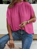 Blusa Sólida con Mangas Murciélago y Lazo Atrás