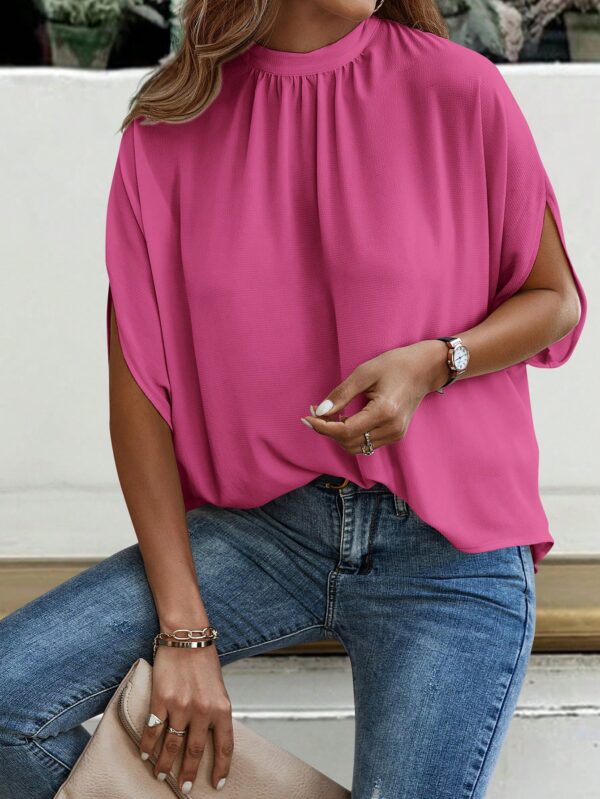 Blusa Sólida con Mangas Murciélago y Lazo Atrás - Image 10