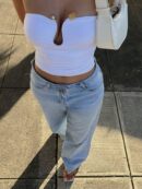 Top Corto Bustier de Verano, Escote U con Volantes y Espalda Descubierta