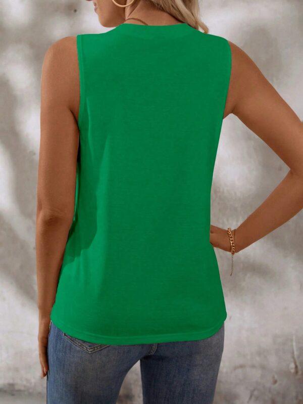 Musculosa de Verano de Color Sólido con Cuello Redondo y Plisado - Image 80