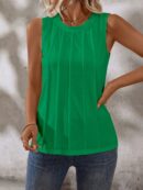 Musculosa de Verano de Color Sólido con Cuello Redondo y Plisado