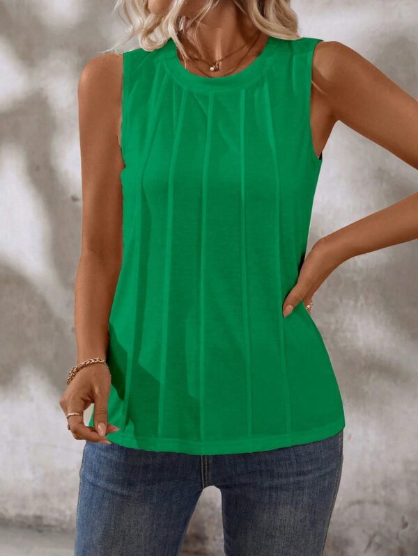 Musculosa de Verano de Color Sólido con Cuello Redondo y Plisado - Image 82