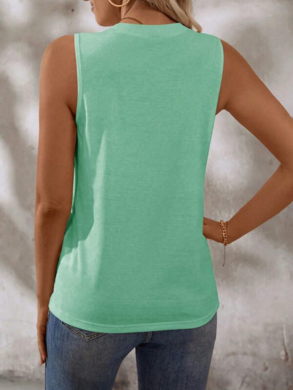 Musculosa de Verano de Color Sólido con Cuello Redondo y Plisado - Image 131