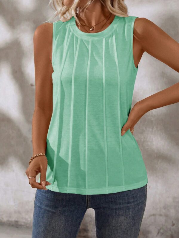 Musculosa de Verano de Color Sólido con Cuello Redondo y Plisado - Image 132