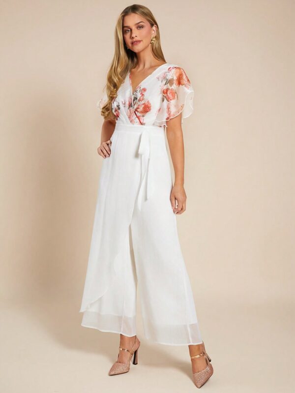 Mono Elegante de Pierna Ancha con Lazo y Mangas Mariposa - Image 62