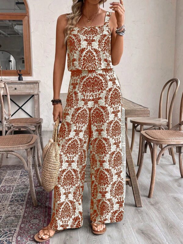Conjunto Vacacional Boho para Mujer: Top Camisola Crop + Pantalones Largos Estampados - Image 13
