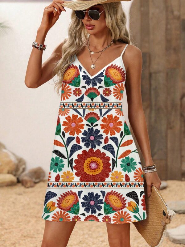 Vestido Mini Casual con Estampado Floral y Tirantes Espaguetis - Image 16