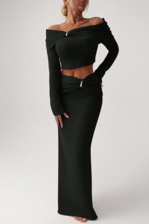 Conjunto Elegante de Top Off-Shoulder y Falda Sirena 2 Piezas
