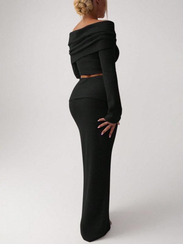 Conjunto Elegante de Top Off-Shoulder y Falda Sirena 2 Piezas - Image 2