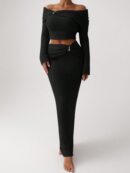 Conjunto Elegante de Top Off-Shoulder y Falda Sirena 2 Piezas