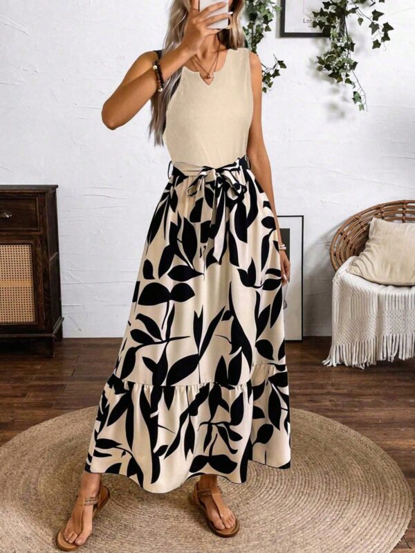 Vestido Estampado de Verano con Cinturón y Detalle de Volantes