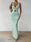 Set de Verano Top Halter con Nudo Frontal y Falda Sirena