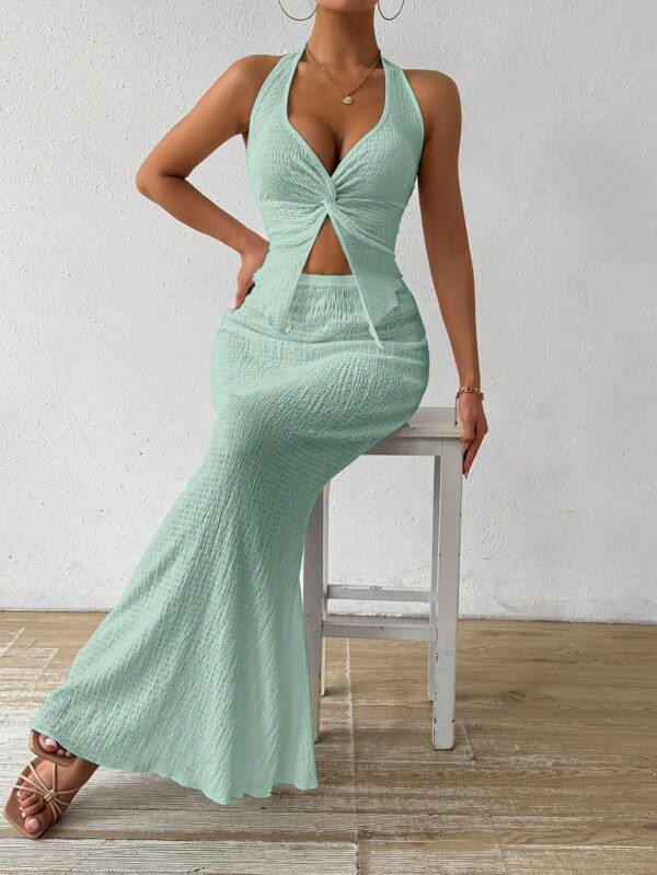 Set de Verano Top Halter con Nudo Frontal y Falda Sirena - Image 78