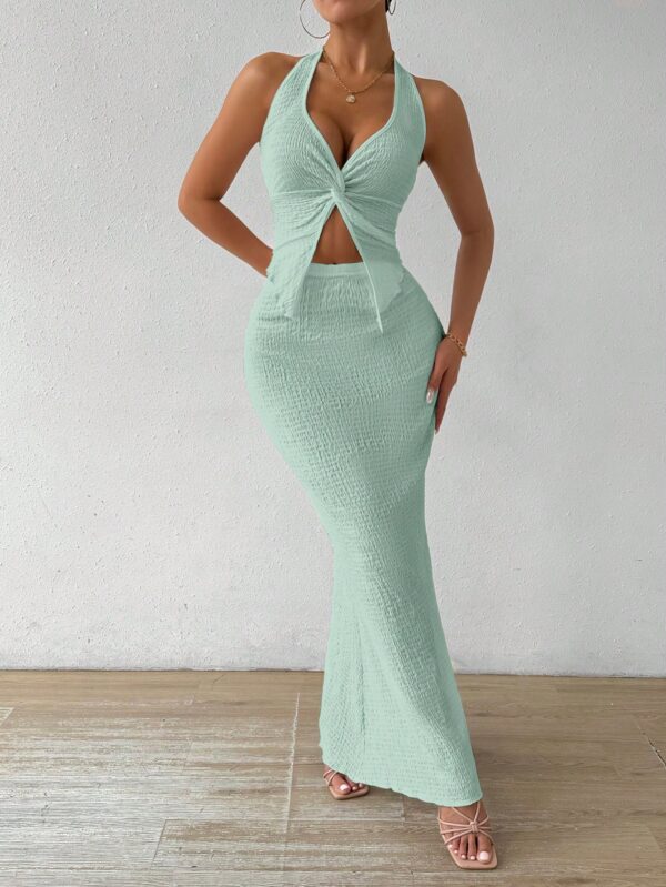 Set de Verano Top Halter con Nudo Frontal y Falda Sirena - Image 80