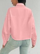 Camisa Casual Manga Larga con Bolsillo y Hombros Caídos
