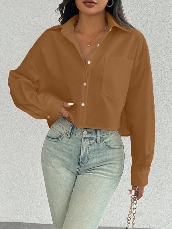 Camisa Casual Manga Larga con Bolsillo y Hombros Caídos - Image 73